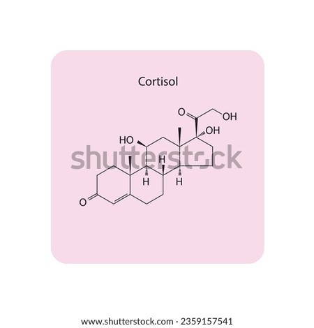Cortisol Steroid Hormone stress hormone Molecular structure skeletal formula on pink background.