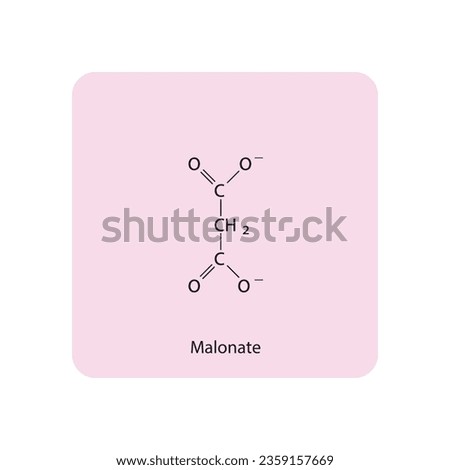 Malonate Dicarboxylic Acid competitive inhibitor of enzymes involved in various metabolic pathways Molecular structure skeletal formula on pink background.