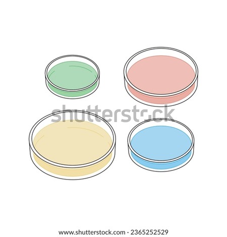 Set of 4 petri dish colorful icons, simple vector illustration design. Medical carttoon symbol to use in websites, lectures, presentations, etc