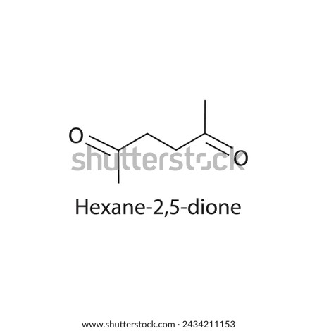 Hexane-2,5-dione skeletal structure diagram.volatile compound molecule scientific illustration on white background.