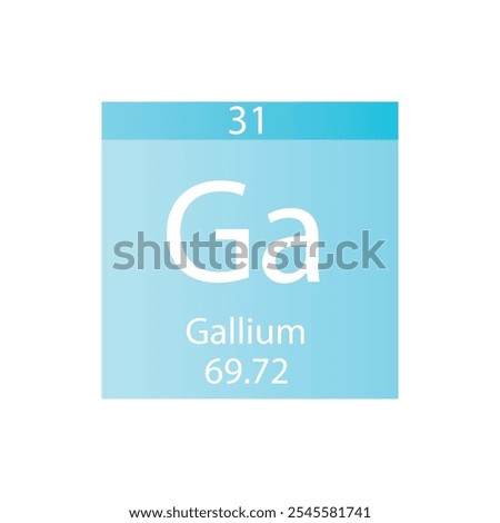 Ga Gallium Post transition metal Chemical Element Periodic Table. Simple flat square vector illustration, simple clean style Icon with molar mass and atomic number for Lab, science or chemistry class.