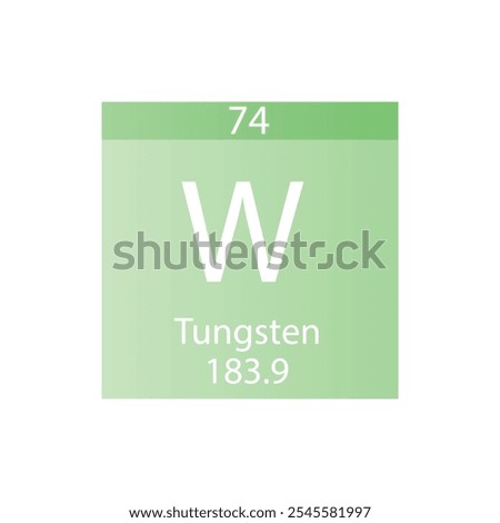 W Tungsten Transition metal Chemical Element Periodic Table. Simple flat square vector illustration, simple clean style Icon with molar mass and atomic number for Lab, science or chemistry class.