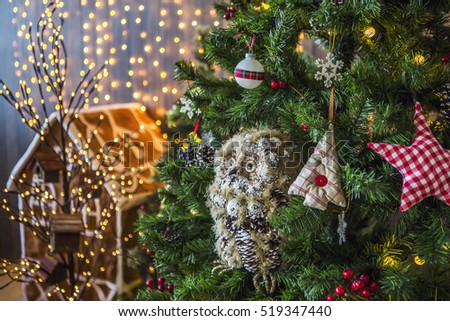 owl on a green christmas tree decorated with toys balls christmas trees - Christmas Tree Decorated With Owls owl on a green christmas tree decorated with toys balls christmas trees - Christmas Tree Decorated With Owls