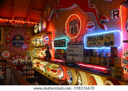 EMBUDO, NM - MAY 15: Johnny Meier\'s Classic Gas museum on May 15, 2014 in Embudo , New Mexico, USA. The museum collection has steadily grown over the last 25 years.