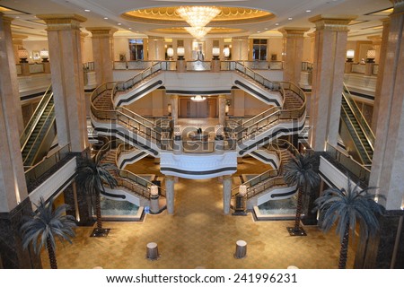 ABU DHABI, UAE - NOVEMBER 23: Emirates Palace hotel on November 23, 2014. Emirates Palace is a luxurious and the most expensive 7 star hotel designed by John Elliott RIBA.