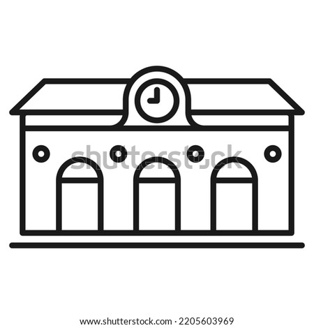 Railway station line icon. Train station building outline Vector illustration