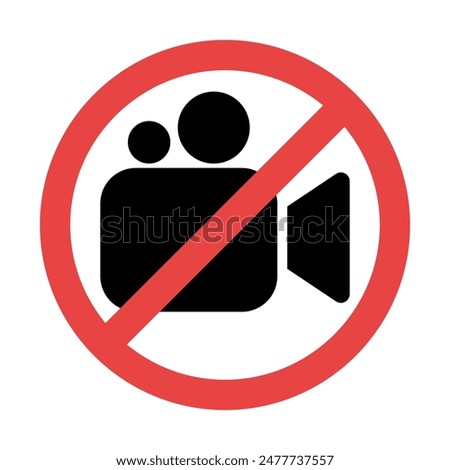 Video recording prohibited icon. Cross on video camera vector illustration