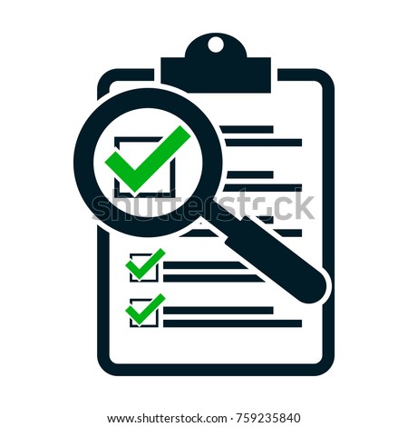 checklist magnifying assessment. Flat design icon
