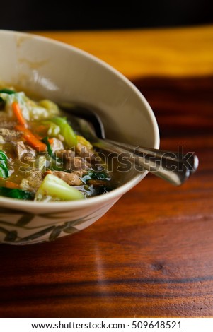 noodle fried in gravy with pork Stok fotoğraf © 