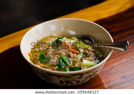 noodle fried in gravy with pork Stok fotoğraf © 