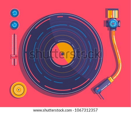 Vinyl player in the style of pop art view from above