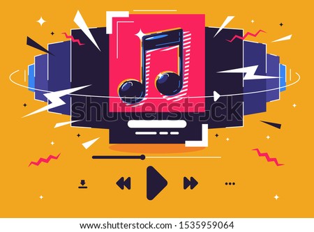 vector illustration of music songs playlist concept, track list, music listening icons