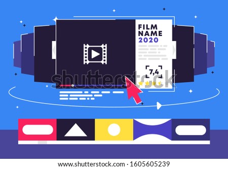 Vector illustration of smart TV concept, video playlist with brief review