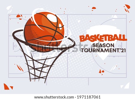 Vector illustration of a basketball ball in a basketball basket, basketball tournament