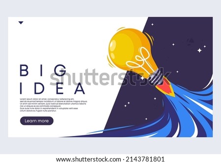 Vector illustration of the concept of a big idea, the start page of a website is a big idea, a light bulb flies in the form of a rocket