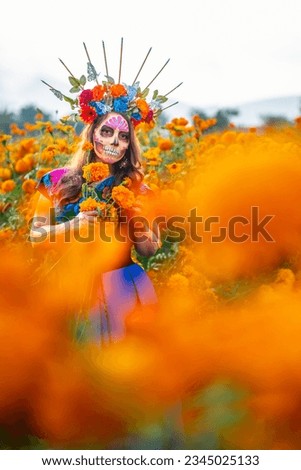 Similar – Image, Stock Photo Serious woman with blooming twigs in garden