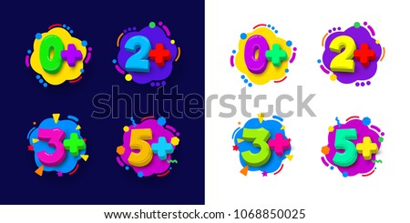 Set of kids age restrictions. Cartoon color vector illustration. Isolated on white and blue background