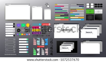 Set of Search bar vector element design templates. Open Internet browser window in a flat style. Design a simple blank web page. Browser window on your PC, tablet and mobile phone