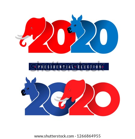 Donkey and elephant symbols of political parties in America. 2020 United States of America Presidential election. Design logo. Vector illustration. Isolated on white background.