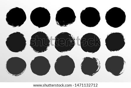 Set of round button. Hand painted ink blob. Hand drawn grunge black circle. Graphic design element for cards, corporate identity, web, prints etc. Vector illustration. Isolated on white background.