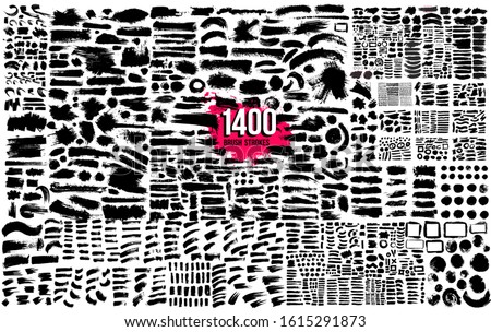 Super collection of 1400 black paint, ink brush strokes bundle, brushes, lines. Dirty artistic design elements. Circle frames. Round grunge design elements. Vector paintbrush illustration.