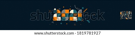 2021 New Year logo design composed from geometric shapes. Greeting with multicolored number of year. Template for greeting card, invitation, banner. Vector illustration isolated on green background.