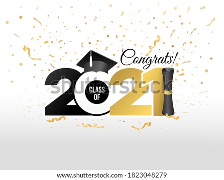 Lettering Class of 2021 for greeting, invitation card. Text for graduation design, congratulation event, T-shirt, party, high school or college graduate. Vector isolated on white background.