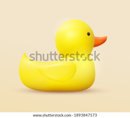 Realistic 3d Rubber yellow duck isolated on white background. Vector illustration.