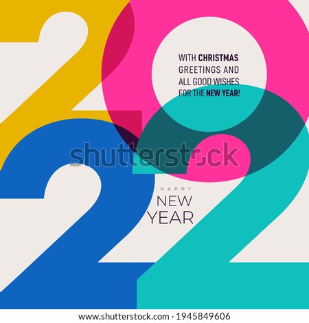 2022 Happy New Year. Creative concept design template with colorful logo 2022 for celebration and season decoration. Colored vector trendy background for branding, calendar, card, banner, cover.