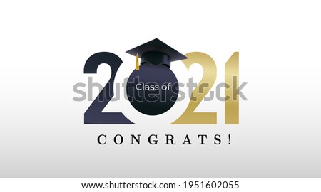 Class of 2021 graduation with golden numbers. Class of 20 and 21 congratulations graduate design with decoration gold beams for cards, invitations or banner. Vector. Isolated on white background.