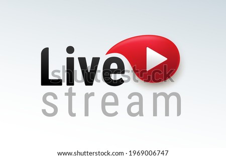 Live streaming. Logo modern calligraphy. Symbols and buttons of live streaming, broadcasting, online stream and live performances. Black and red vector illustration. Isolated on white background.