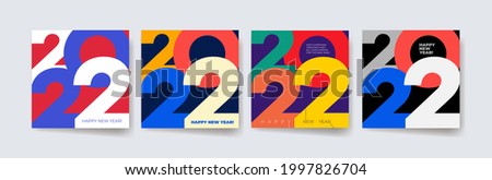 Set of 2022 Happy New Year. Creative concept design template with colorful logo 2022 for celebration and season decoration. Colored vector trendy background for branding, calendar, card, banner, cover