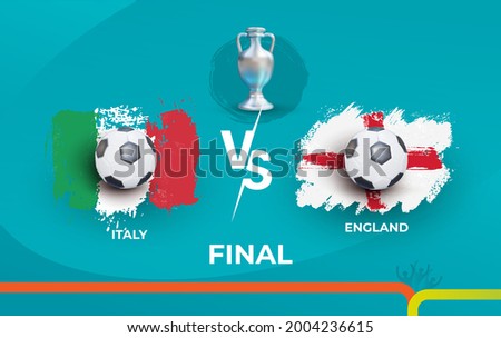 Final of the football championship Italy national team and national England team. England vs Italy. Finals football 2020 matches. Vector illustration label isolated on blue background.