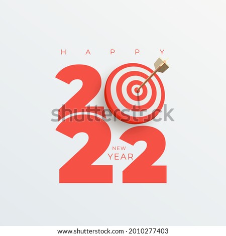 Realistic target 2022 New Year and goals with symbol of 2022 from red archery target, arrows archer and number. Resolution and target for new year 2022 concept. Vector illustration on white background