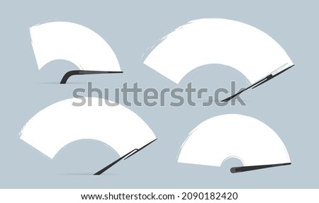 Set of Check wiper wipers cleans the windshield. Vector car windscreen wipe glass. Clean window, brush wiper blades. Arm blade in car removes streaks water drop. Isolated on grey background.