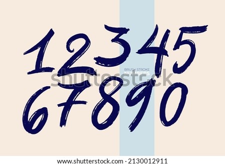 Brush stroke alphabet numbers digital style hand drawn doodle sketch. Blue numbers 1, 2, 3, 4, 5, 6, 7, 8, 9, 0 hand drawn with a brush. Vector illustration. Isolated on white background.