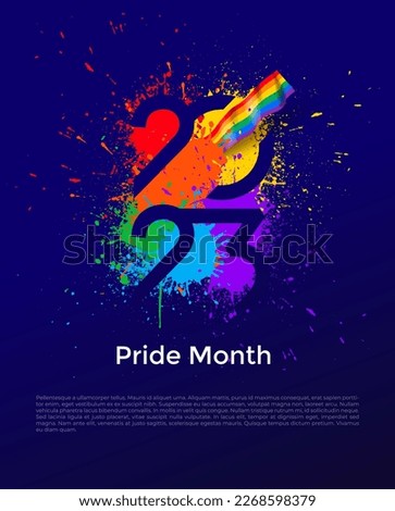 LGBTQ Pride month banner with typography text 2023 on abstract modern sharp colorful splash ink rainbow background design. Vector lgbt 2023 Isolated on blue background.