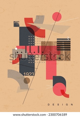 Retro abstract geometric background. The poster with the flat figures. Vector illustration. Poster design Bauhaus style. Geometric pattern background, vector circle, triangle and square lines art.