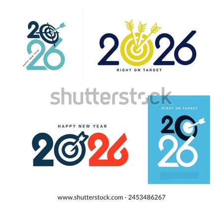 Dartboard logo icon centered on the number 2026. Concept of a start. Represents the goal setting for 2026. Financial planning, strategy business, goal setting. Vector business illustrator.