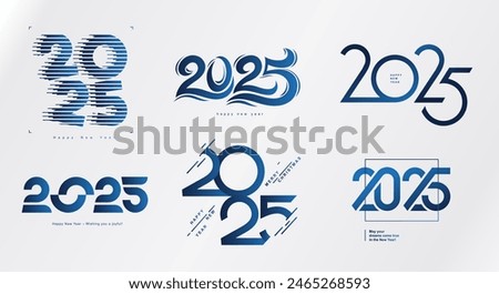 Collection of 2025 numbers design template. 2025 New Year logo text design. Christmas and business 2025 Happy New Year. Vector blue logo illustration. Number design template.