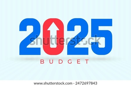 Budget 2025 text with red and blue color. Budgeting 2025 logo design. Banner design templates. Price rise. Indicators are rising. Vector. Design for business, government agencies.