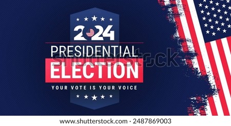 USA 2024 Presidential Elections Event, brush stroke background flag, card, poster. Presidential Elections 2024 Banner with American colors design and typography. Vector vote day, November 5. Election.