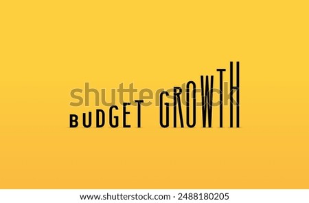 Budget growth. A phrase that shows rising prices, budget, expenses. Letters get bigger as you get older. Price rise. Budgeting logo design. Indicators are rising. Vector design for business.