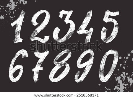 Set of Numbers 1, 2, 3, 4, 5, 6, 7, 8, 9, 0. Brush stroke, marker textured numbers. Stylish hand draw brush painted numbers set. Bold brush drawn grunge. Dirty texture vector. Rough brush strokes.