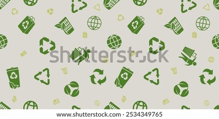 Recycle Seamless vector repeatable pattern. Style is flat symbols on a white background. Seamless pattern with of a recycling symbol. Simple pattern on a white background.