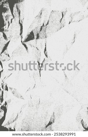 Halftone texture crumpled paper. Template vector black halftone background. Grunge monochrome noise craft design paper. Dotted realistic overlay bg in punk style for collage, poster, background.