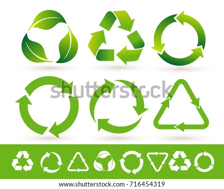 Recycled cycle arrows icon set. Recycled eco icon. Vector illustration. Isolated on white background