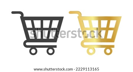 Vector icon of golden shopping cart. Vector illustration of golden shopping basket. On line shop.