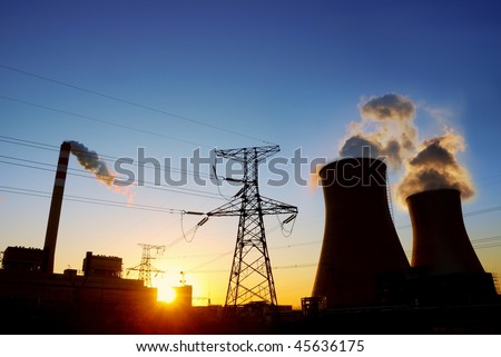 Similar – Image, Stock Photo Sunrise, sunset with emissions from an industrial plant