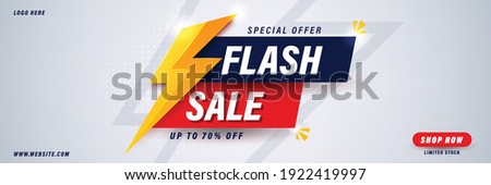 Flash sale banner template design for web or social media, Special offer discount up to 70% off.